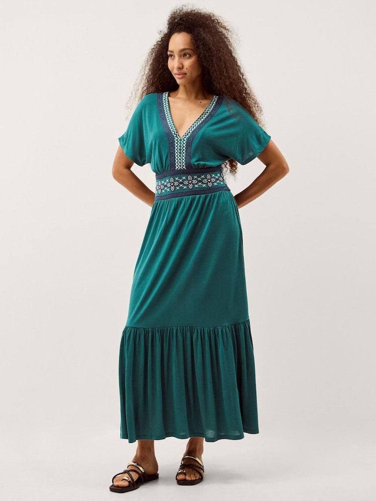 Monsoon Jacqui Embroidered Jersey Midi Dress - Image 1 of 5