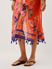 Monsoon Orange Carmen Floral Print Midi Kaftan - Image 2 of 6