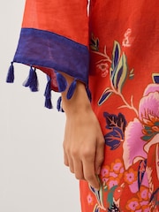 Monsoon Orange Carmen Floral Print Midi Kaftan - Image 5 of 6