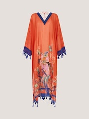 Monsoon Orange Carmen Floral Print Midi Kaftan - Image 6 of 6