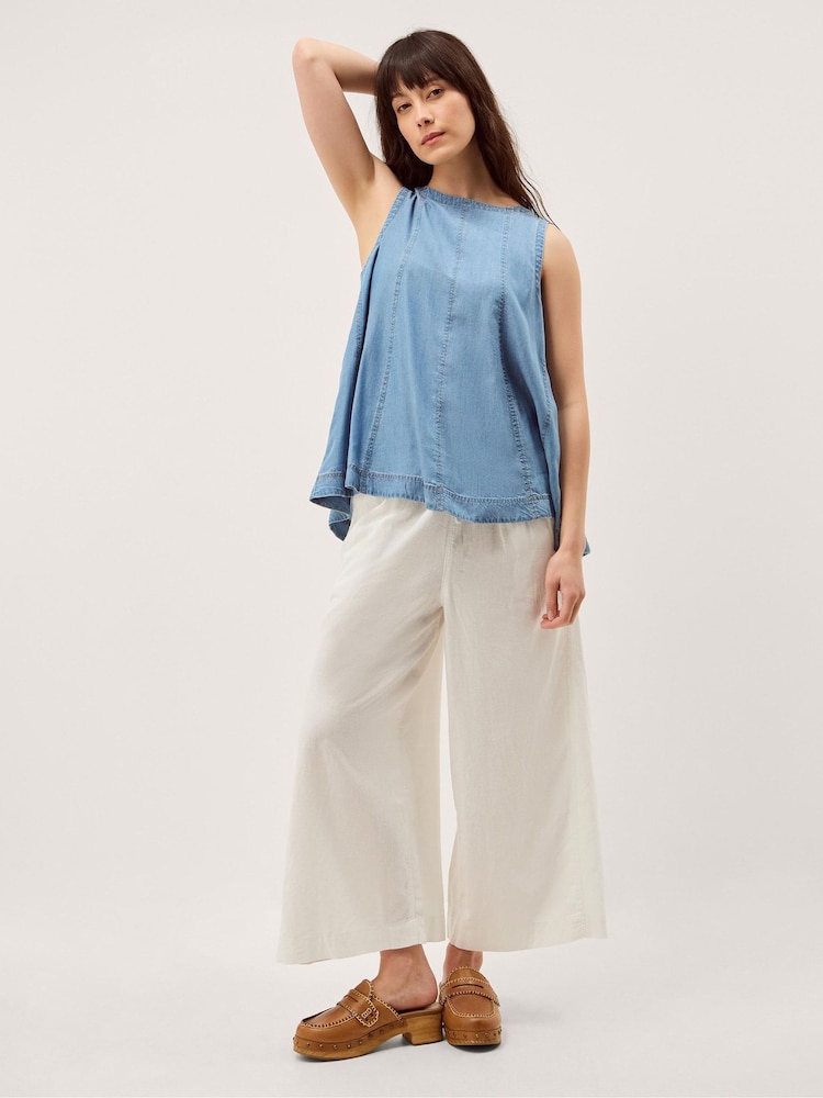 Monsoon White Maisie Linen Blend Crop Wide Leg Trousers - Image 1 of 5