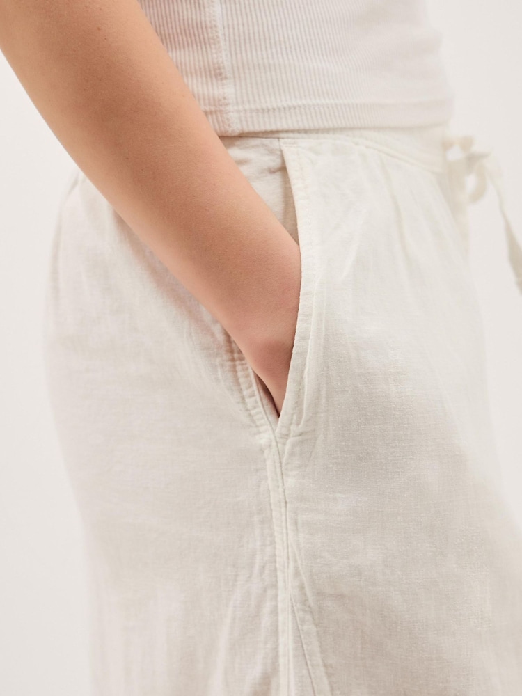Monsoon White Maisie Linen Blend Crop Wide Leg Trousers - Image 2 of 5
