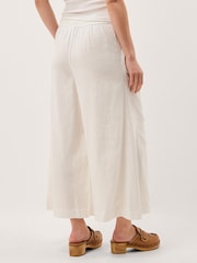 Monsoon White Maisie Linen Blend Crop Wide Leg Trousers - Image 3 of 5