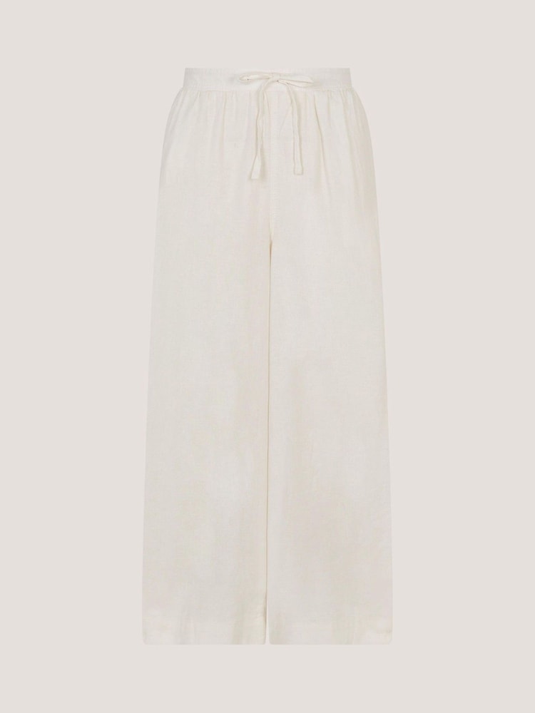 Monsoon White Maisie Linen Blend Crop Wide Leg Trousers - Image 5 of 5