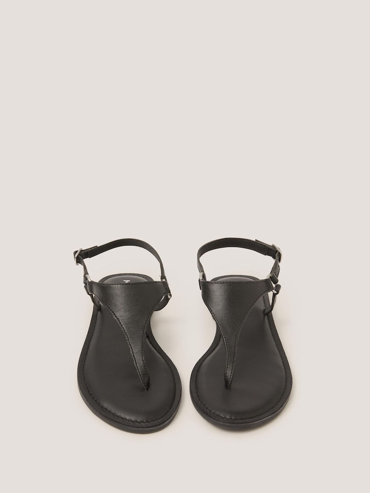 Monsoon Black Immy Toe Post Leather Sandals - Image 1 of 3