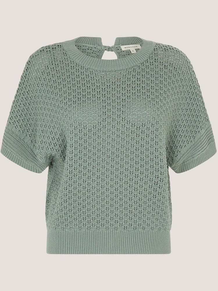 Monsoon Green Siara Short Sleeve Knit Jumper - Image 5 of 5
