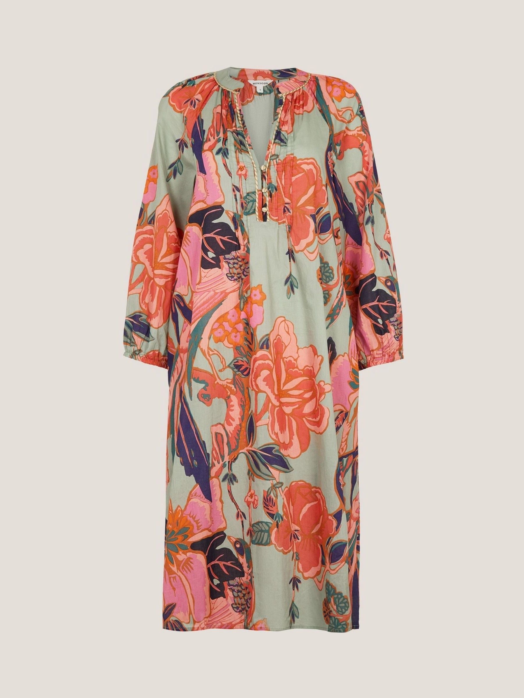 Buy Monsoon Green Carmen V-Neck Floral Long Sleeve Midi Tunic