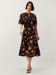 Monsoon Black Fallon Floral Print Lace Midi Dress - Image 1 of 5
