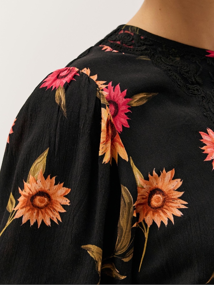 Monsoon Black Fallon Floral Print Lace Midi Dress - Image 2 of 5 Monsoon Black Fallon Floral Print Lace Midi Dress - Image 2 of 5