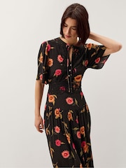 Monsoon Black Fallon Floral Print Lace Midi Dress - Image 4 of 5