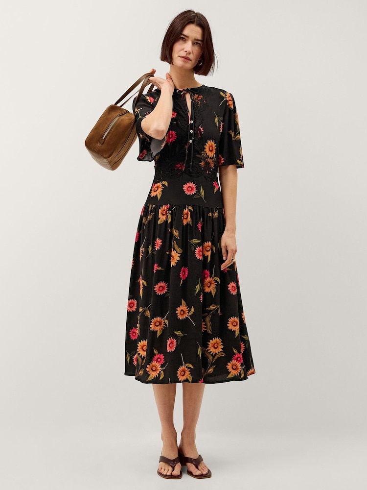 Monsoon Black Fallon Floral Print Lace Midi Dress - Image 5 of 5 Monsoon Black Fallon Floral Print Lace Midi Dress - Image 5 of 5