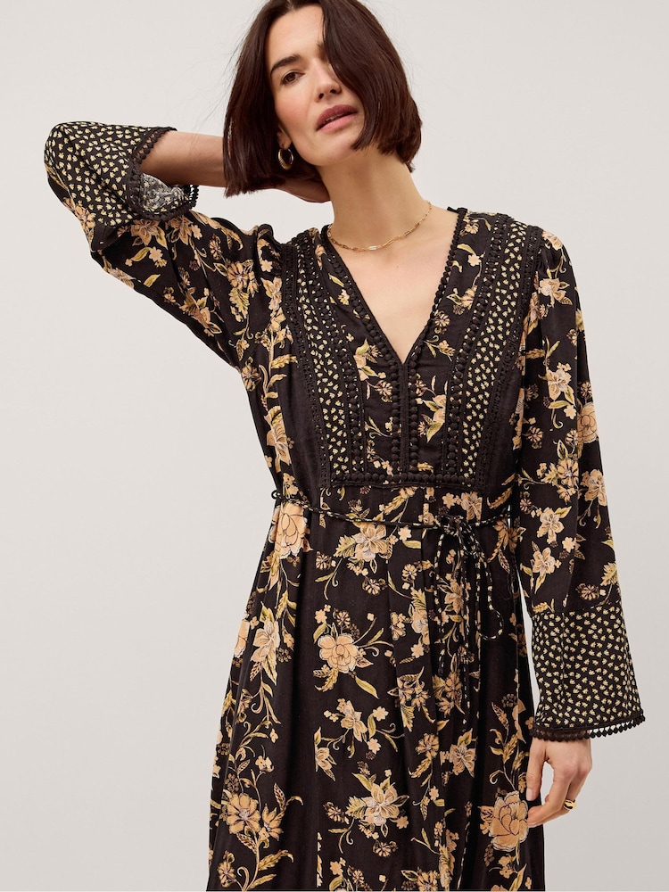 Платье миди с цветочным принтом и V-образным вырезом Monsoon Rosaleigh - Изображение 1 4