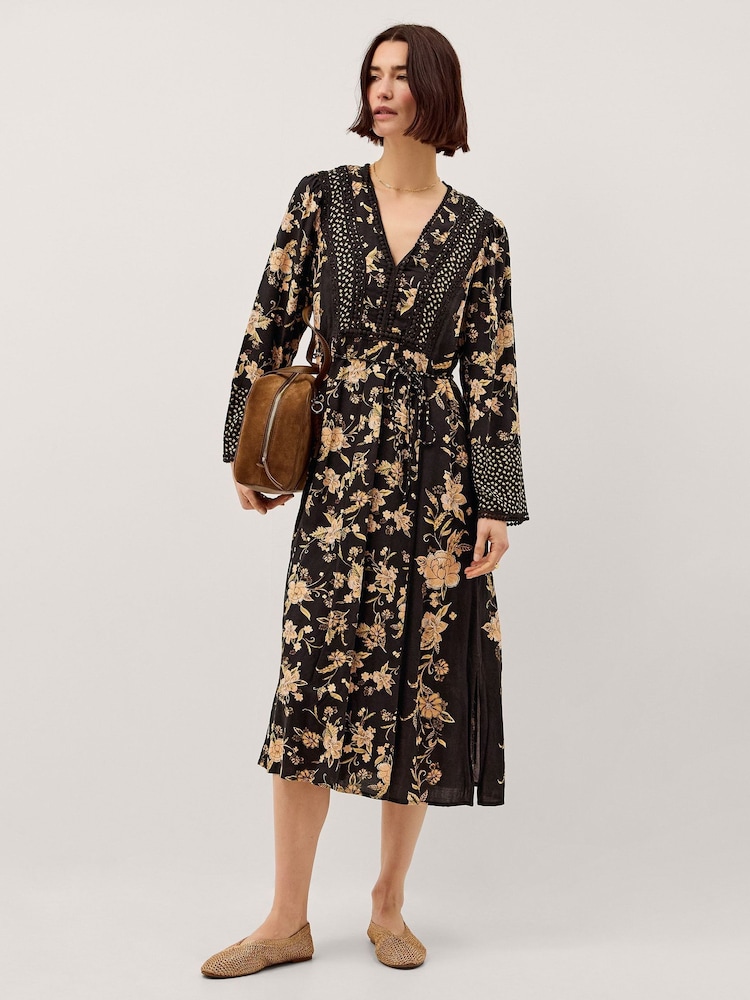Платье миди с цветочным принтом и V-образным вырезом Monsoon Rosaleigh - Изображение 2 4
