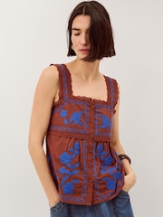 Monsoon Brown Madison Embroidered Broderie Lace Top - Image 1 of 4