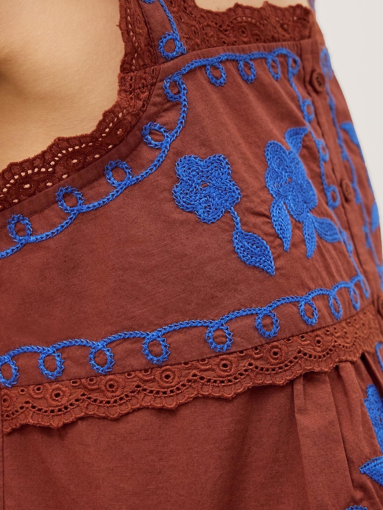 Monsoon Brown Madison Embroidered Broderie Lace Top - Image 2 of 4