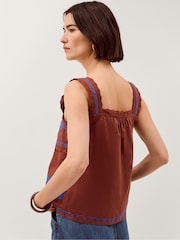 Monsoon Brown Madison Embroidered Broderie Lace Top - Image 3 of 4
