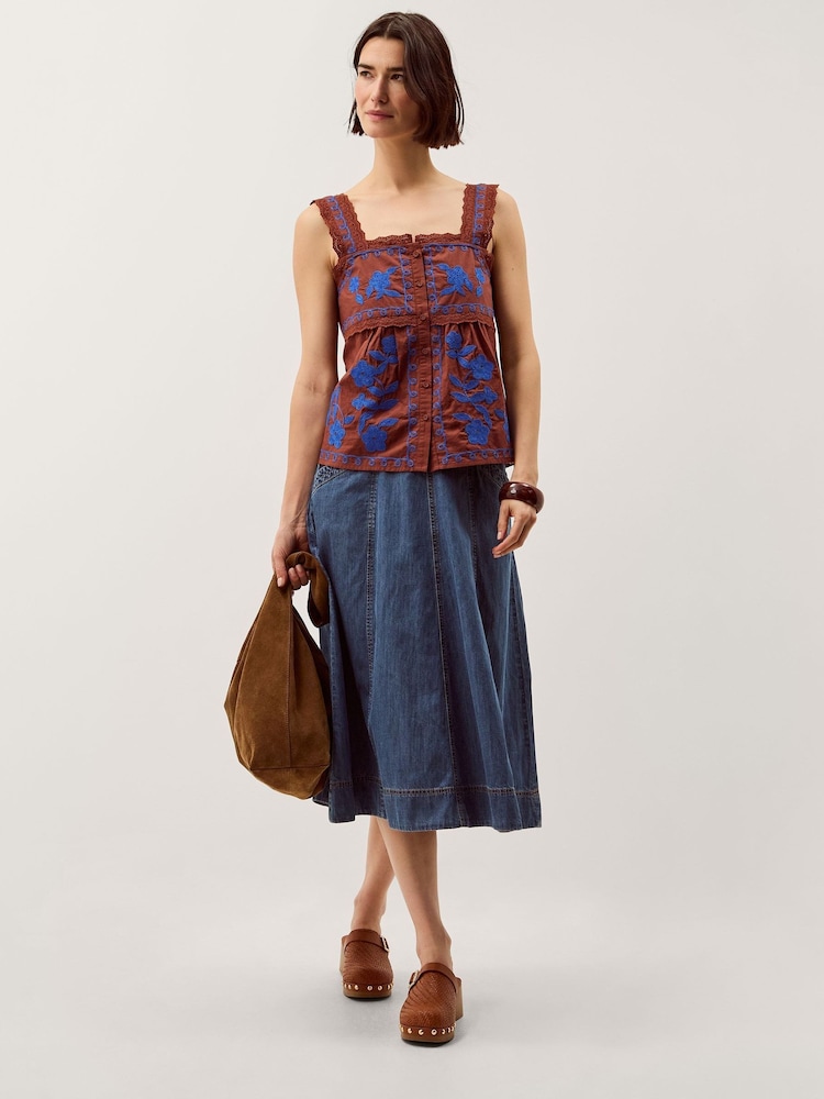 Monsoon Brown Madison Embroidered Broderie Lace Top - Image 4 of 4