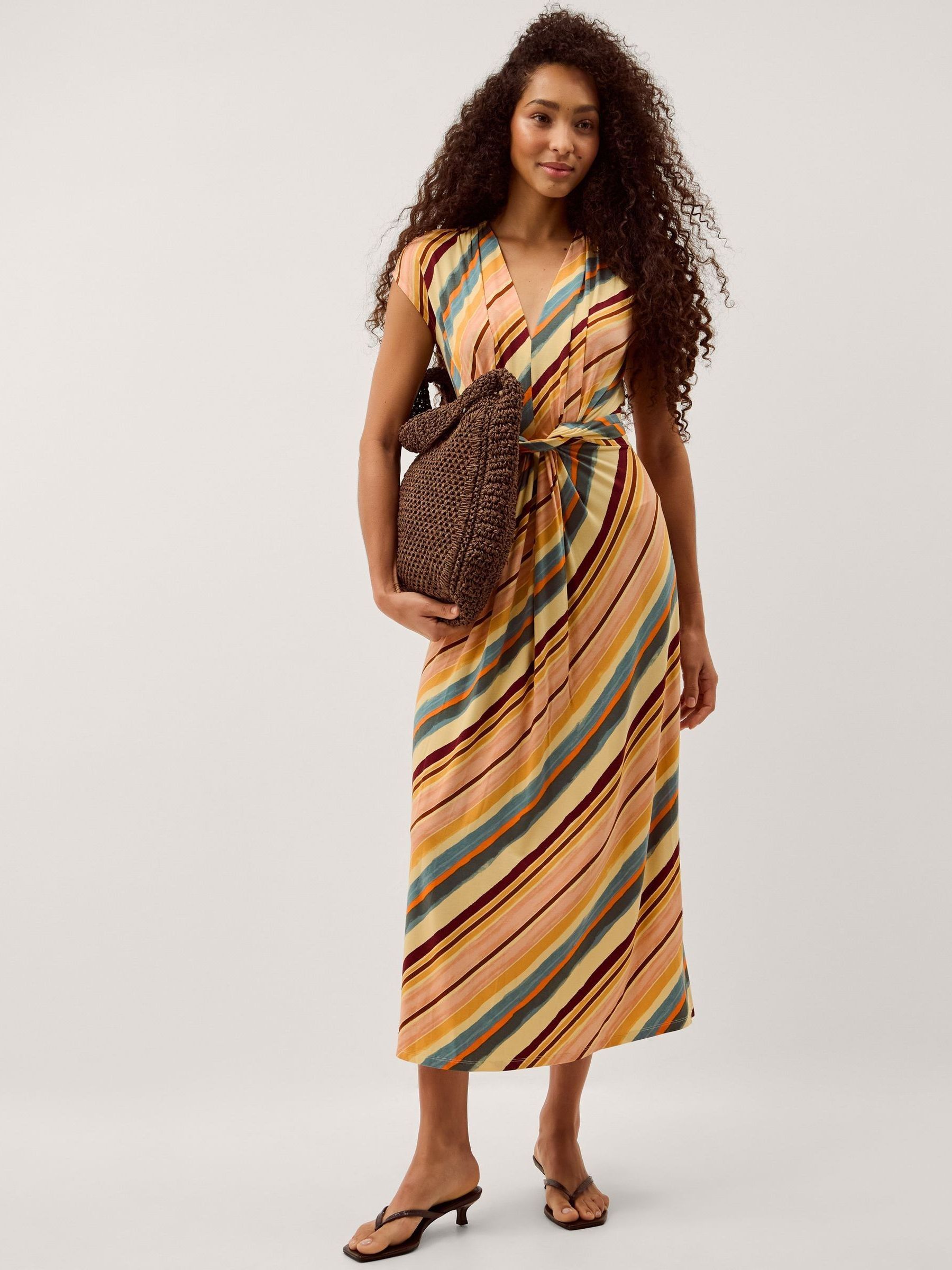Monsoon Women's Pink Tola Stripe Jersey Midi Dress - Image 1