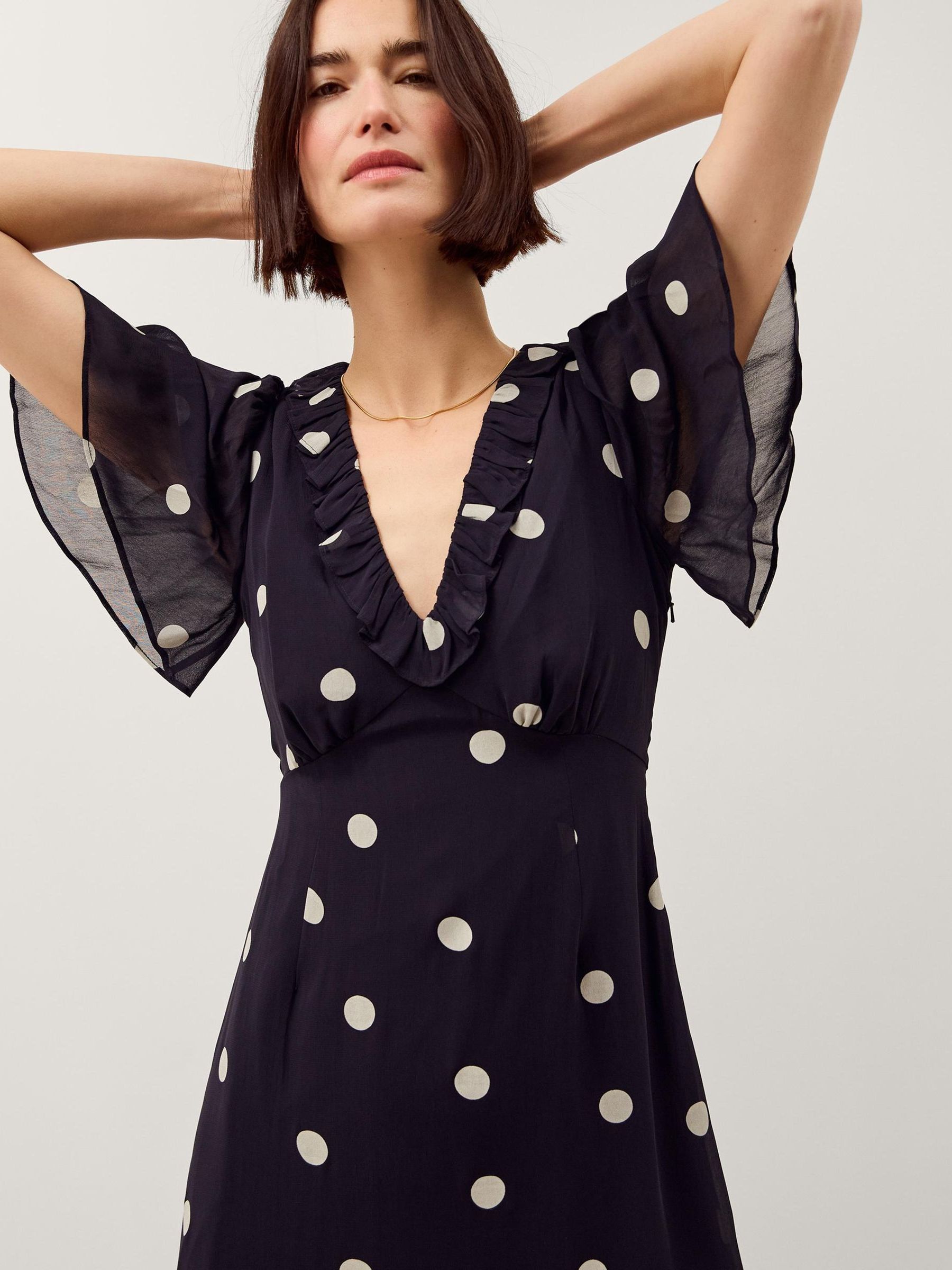 Buy Monsoon Navy Rowena V-Neck Polka Dot Flutter Sleeve Ruffle