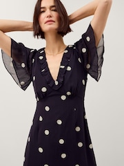 Monsoon Blue Rowena Polka Dot Ruffle Midi Dress - Image 2 of 5
