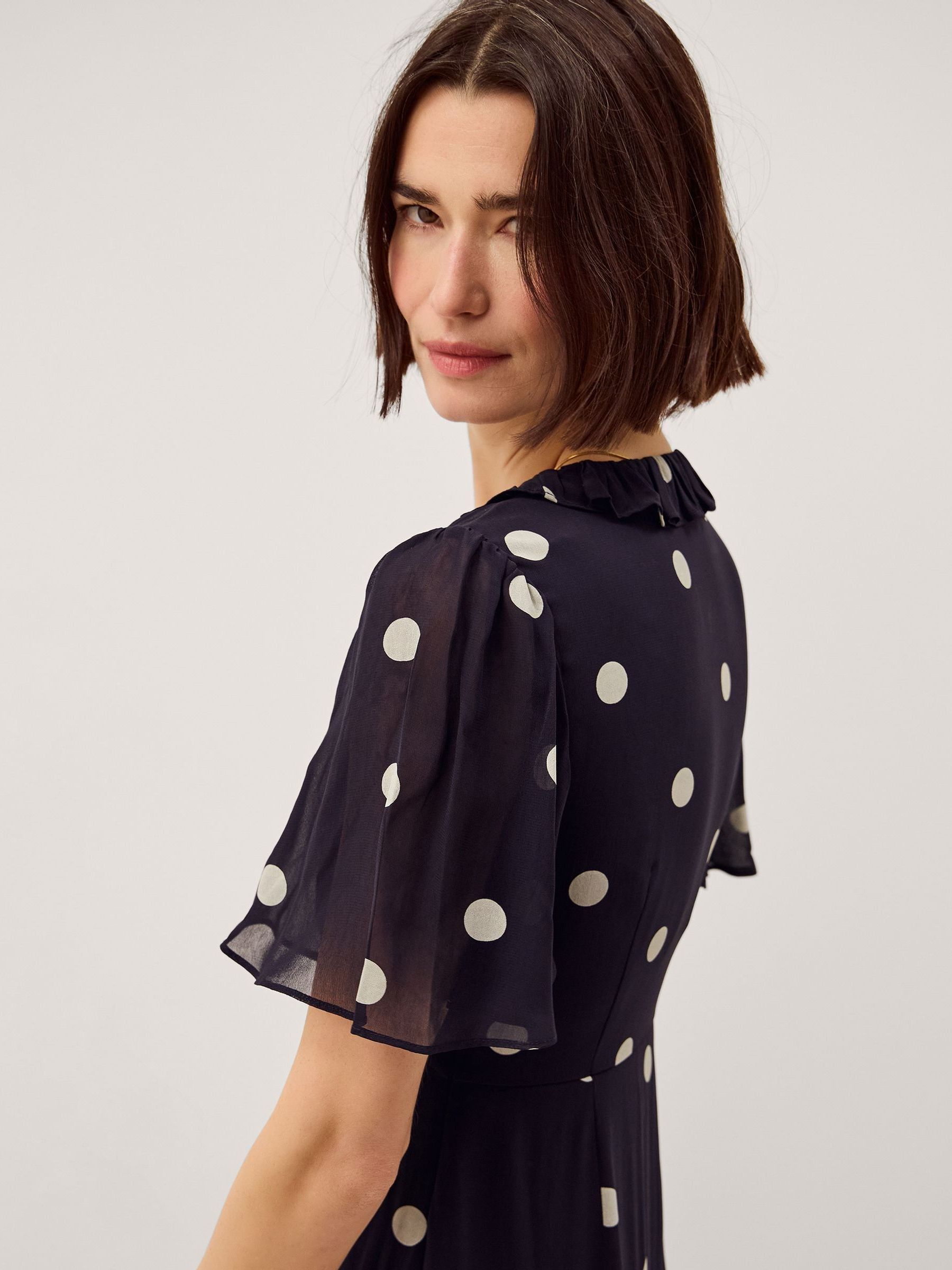 Buy Monsoon Navy Rowena V-Neck Polka Dot Flutter Sleeve Ruffle