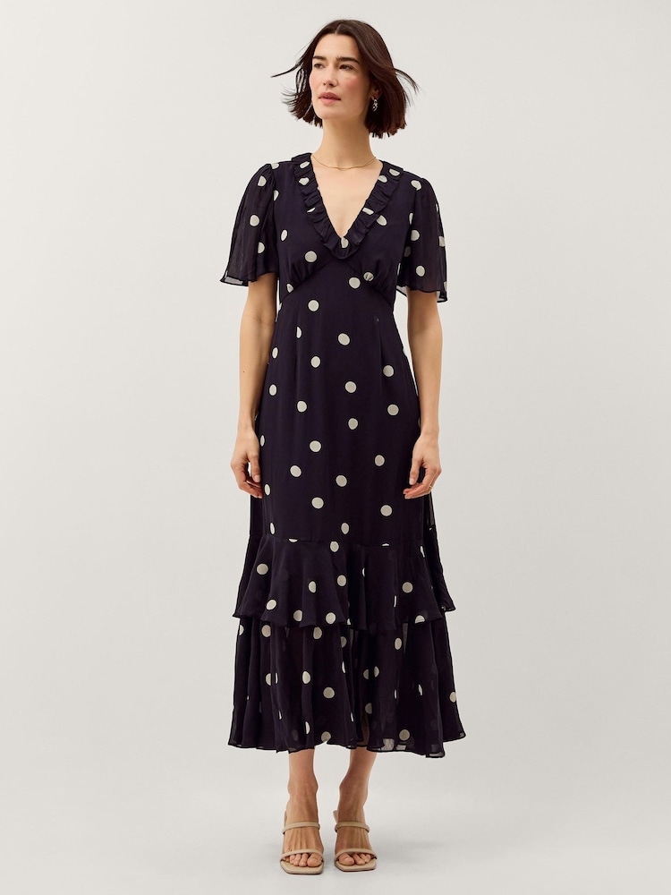 Monsoon Blue Rowena Polka Dot Ruffle Midi Dress - Image 5 of 5