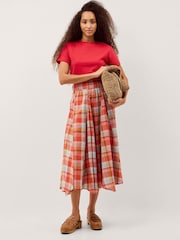 Monsoon Orange Cecily Check Midi Skirt - Image 1 of 5