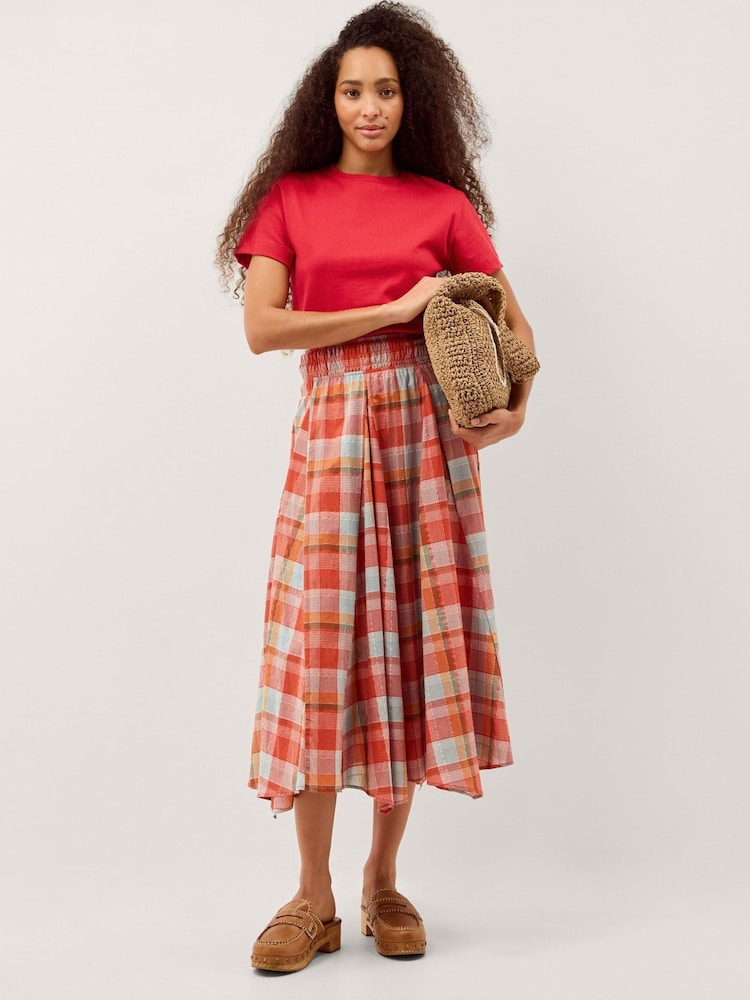 Monsoon Orange Cecily Check Midi Skirt - Image 1 of 5 Monsoon Orange Cecily Check Midi Skirt - Image 1 of 5