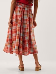 Monsoon Orange Cecily Check Midi Skirt - Image 3 of 5