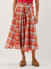 Monsoon Orange Cecily Check Midi Skirt - Image 4 of 5