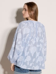 Apricot Blue Embroidered Floral Stripe Blouse - Image 3 of 4