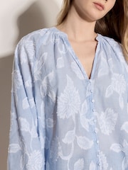 Apricot Blue Embroidered Floral Stripe Blouse - Image 4 of 4