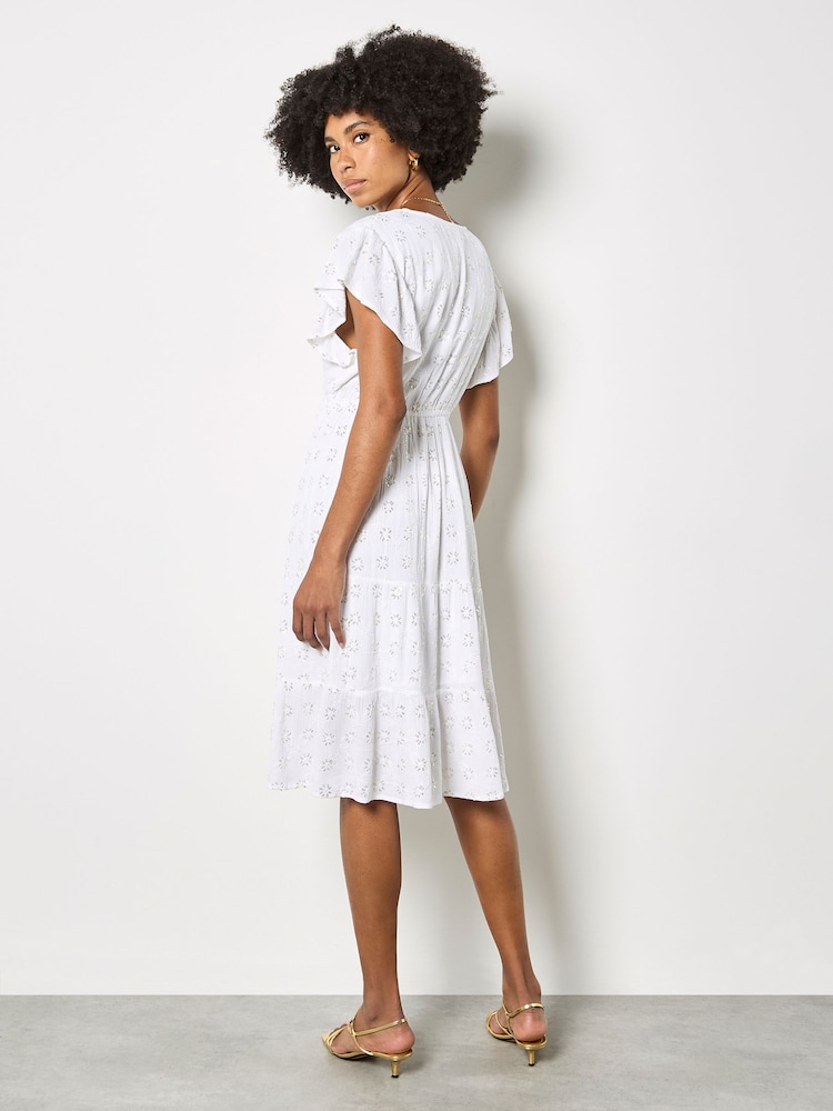 Apricot White Sequin Floral Embroidered Mini Dress - Image 4 of 4