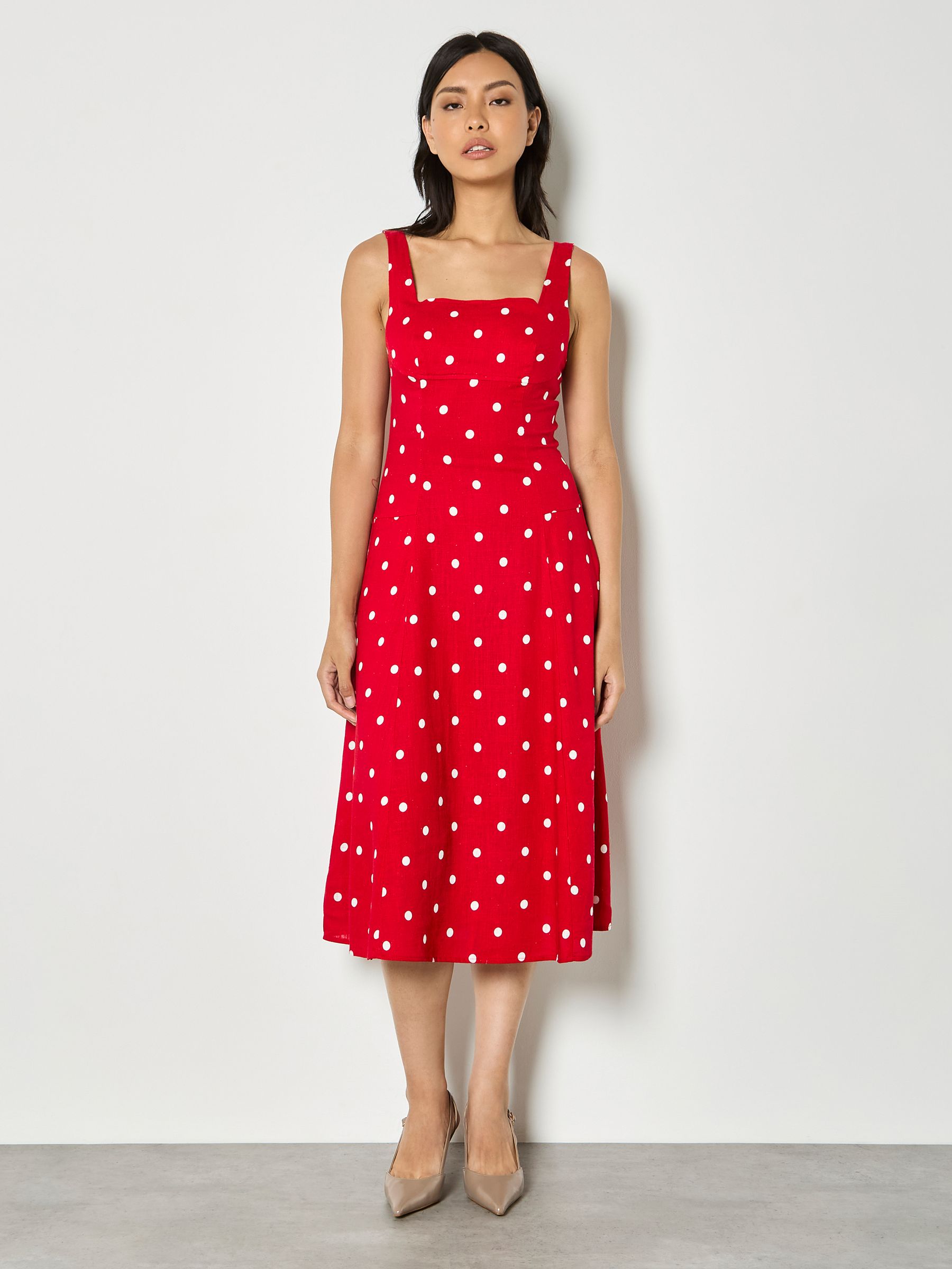 Buy Apricot Red Polka Dot Woven Midi Dress from the Next UK online shop
