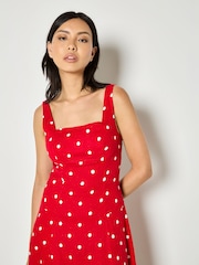 Apricot Red Polka Dot Woven Midi Dress - Image 2 of 4