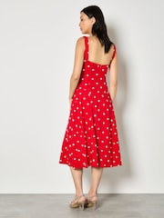 Apricot Red Polka Dot Woven Midi Dress - Image 3 of 4