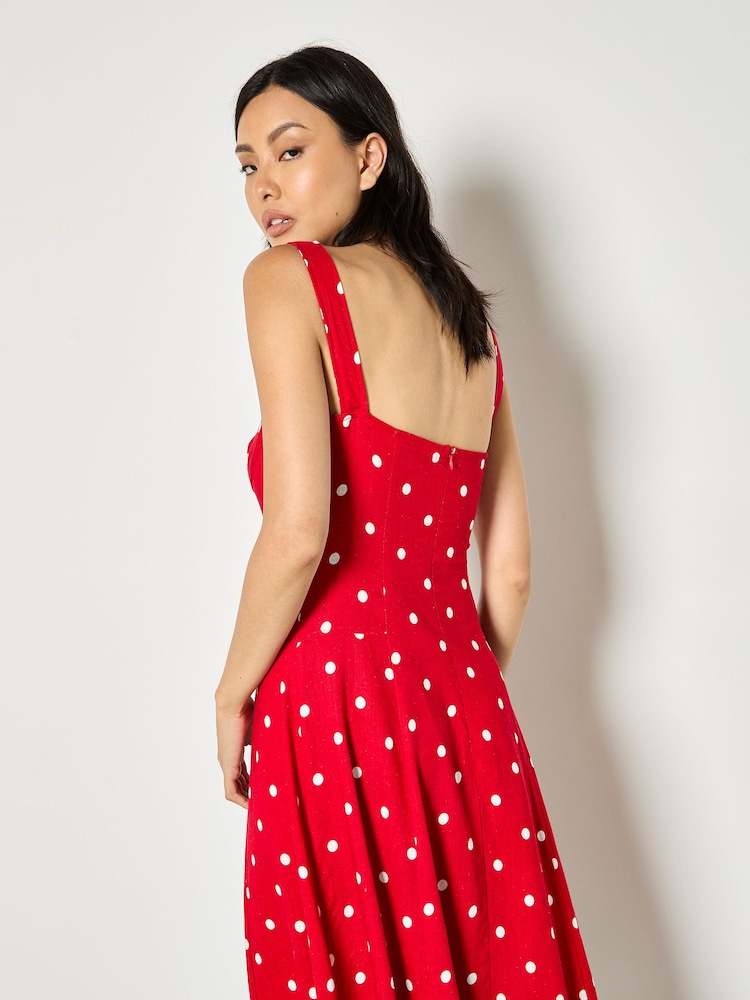 Apricot Red Polka Dot Woven Midi Dress - Image 4 of 4 Apricot Red Polka Dot Woven Midi Dress - Image 4 of 4