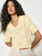 Apricot Yellow Floral Cotton Crochet Cardigan - Image 1 of 5