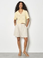 Apricot Yellow Floral Cotton Crochet Cardigan - Image 2 of 5