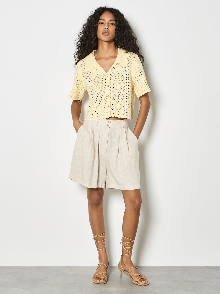 Apricot Yellow Floral Cotton Crochet Cardigan - Image 2 of 5