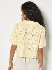 Apricot Yellow Floral Cotton Crochet Cardigan - Image 4 of 5