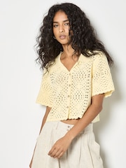 Apricot Yellow Floral Cotton Crochet Cardigan - Image 5 of 5