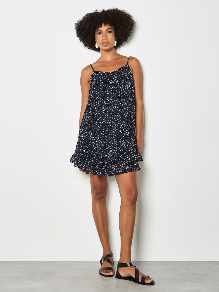 Apricot Blue Poka Dot Pleated Chiffon Cami Top - Image 2 of 4