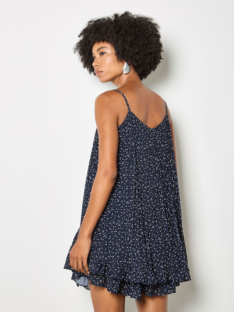 Apricot Blue Poka Dot Pleated Chiffon Cami Top - Image 4 of 4