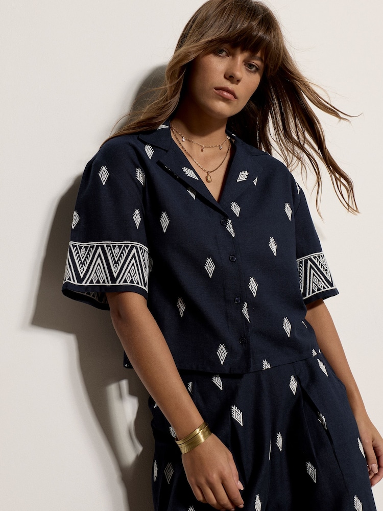 Apricot Blue Cotton-Blend Embroidered Shirt - Image 1 of 5