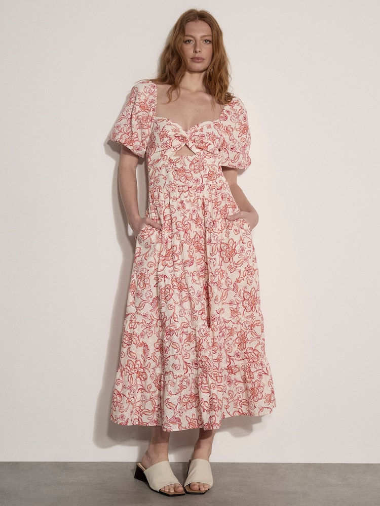 Apricot Pink Floral Print Cotton Broderie Maxi Dress - Image 2 of 4