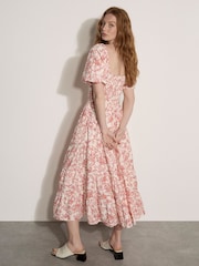 Apricot Pink Floral Print Cotton Broderie Maxi Dress - Image 3 of 4