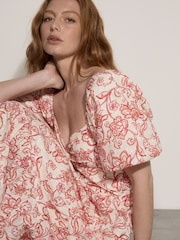 Apricot Pink Floral Print Cotton Broderie Maxi Dress - Image 4 of 4