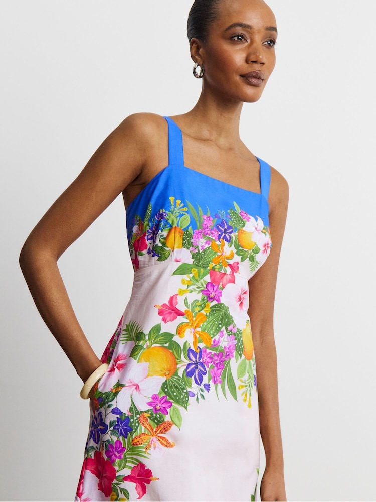 cotton prom dress Karen Millen Scattered Floral Cotton Poplin Boned Detail Woven Maxi Prom Dress