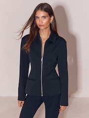 Lipsy Black Structured Zip Front Collared Jacket - Image 4 of 5